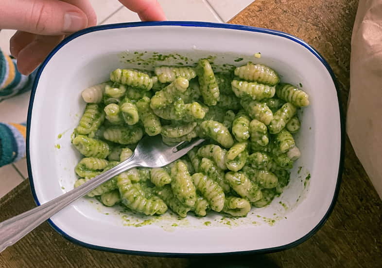 Pasta with hemp seed pesto