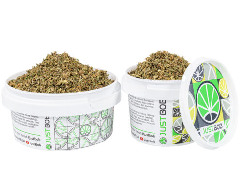 Box with cbd flowers of sieved mix indoor