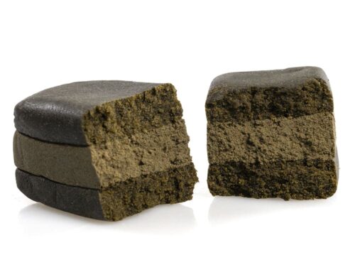 Cross-section of WAFER CBG CBD hash showing dense interior