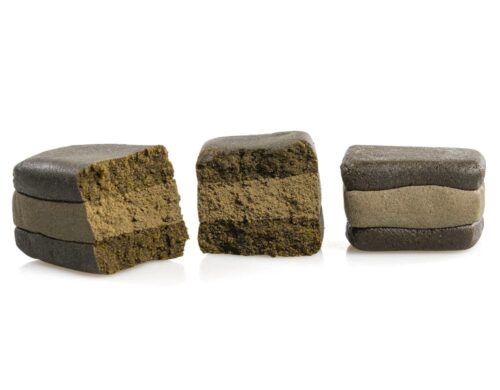 Multiple pieces of WAFER CBG CBD hash on a light background