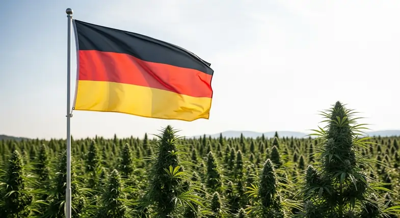The German flag flies over a field of marijuana | Justbob