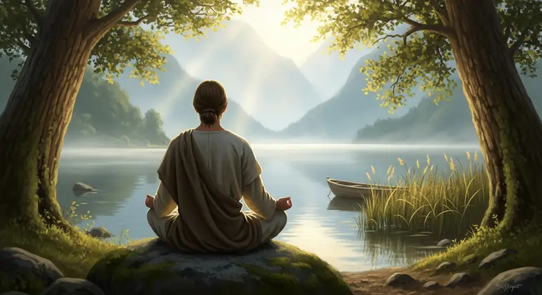 monaco-medita-riva-fiume Monk meditating by a river | Justbob