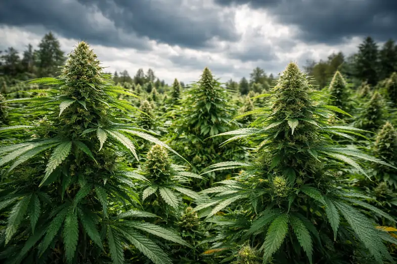 field-cannabis marijuana field on a cloudy day | Justbob