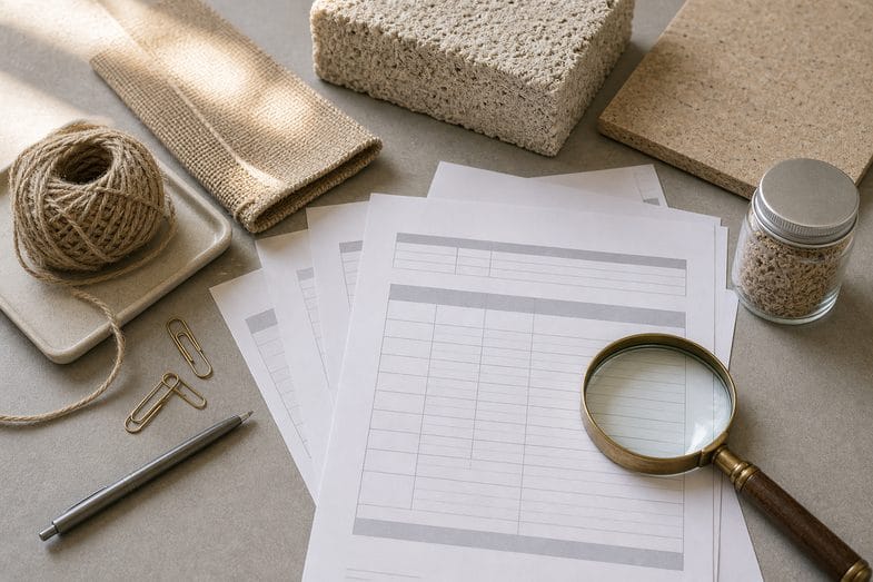 industrial-hemp-uses-documents Industrial hemp material specification sheets with rope, canvas, hempcrete and hurd samples